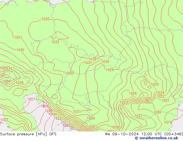 Presión superficial GFS mié 09.10.2024 12 UTC