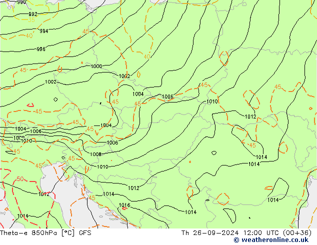 Theta-e 850hPa GFS jeu 26.09.2024 12 UTC