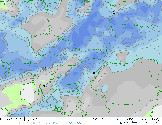 RH 700 hPa GFS  28.09.2024 00 UTC