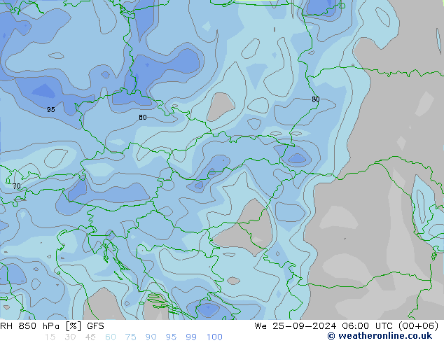 RH 850 hPa GFS We 25.09.2024 06 UTC