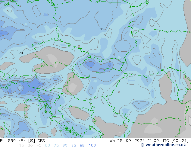 850 hPa Nispi Nem GFS Çar 25.09.2024 21 UTC