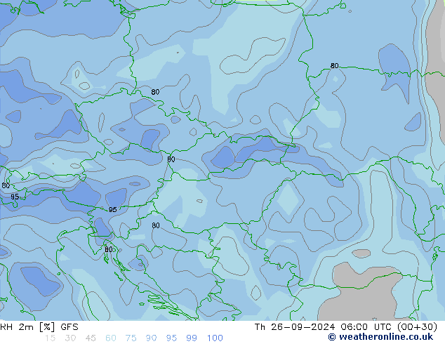 RH 2m GFS czw. 26.09.2024 06 UTC