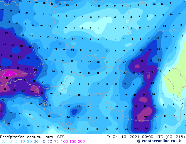 Precipitation accum. GFS ven 04.10.2024 00 UTC