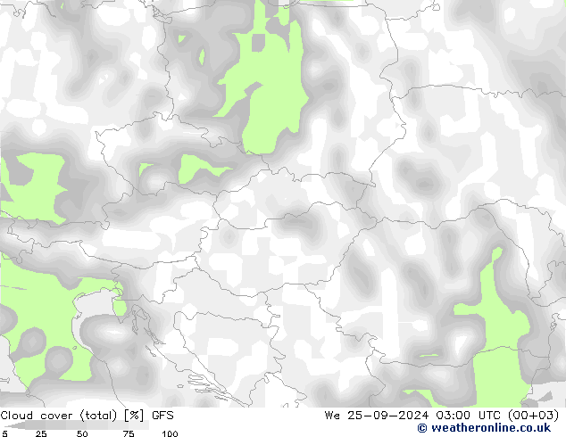 Cloud cover (total) GFS We 25.09.2024 03 UTC