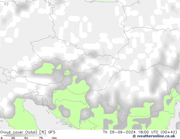 Cloud cover (total) GFS Th 26.09.2024 18 UTC