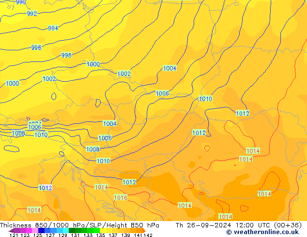 Thck 850-1000 hPa GFS jeu 26.09.2024 12 UTC