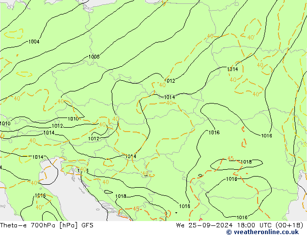 Theta-e 700hPa GFS Qua 25.09.2024 18 UTC