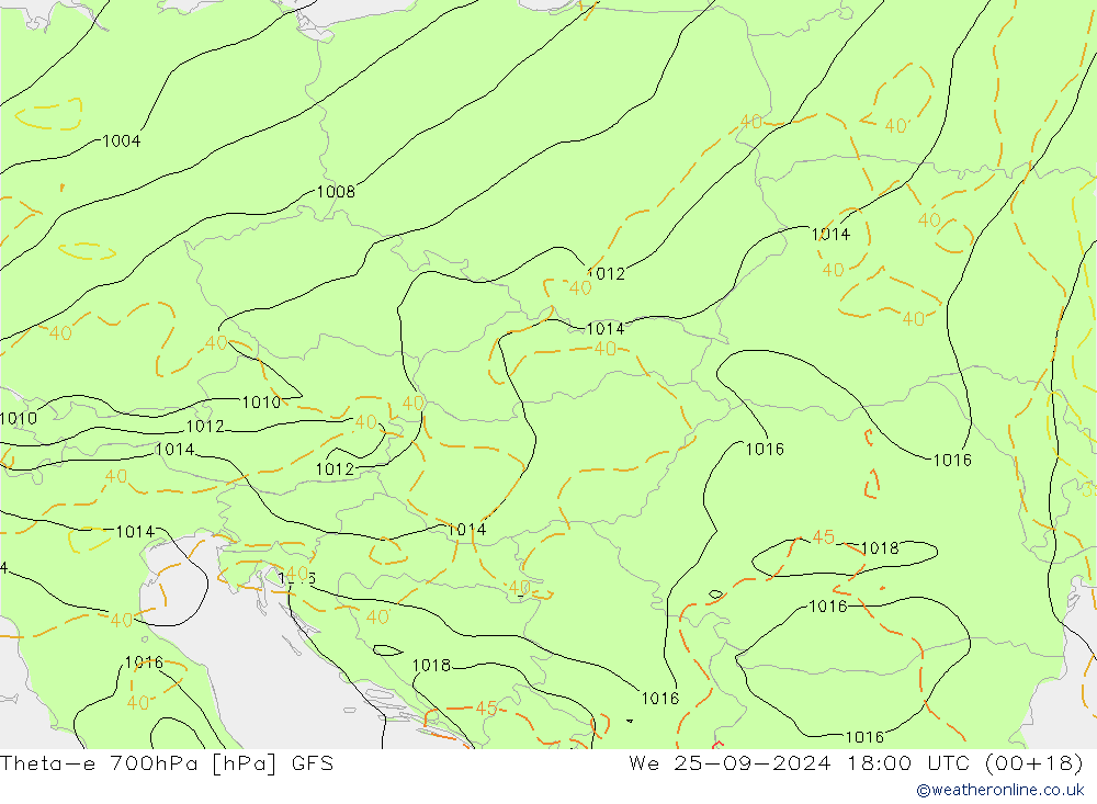 Theta-e 700hPa GFS We 25.09.2024 18 UTC