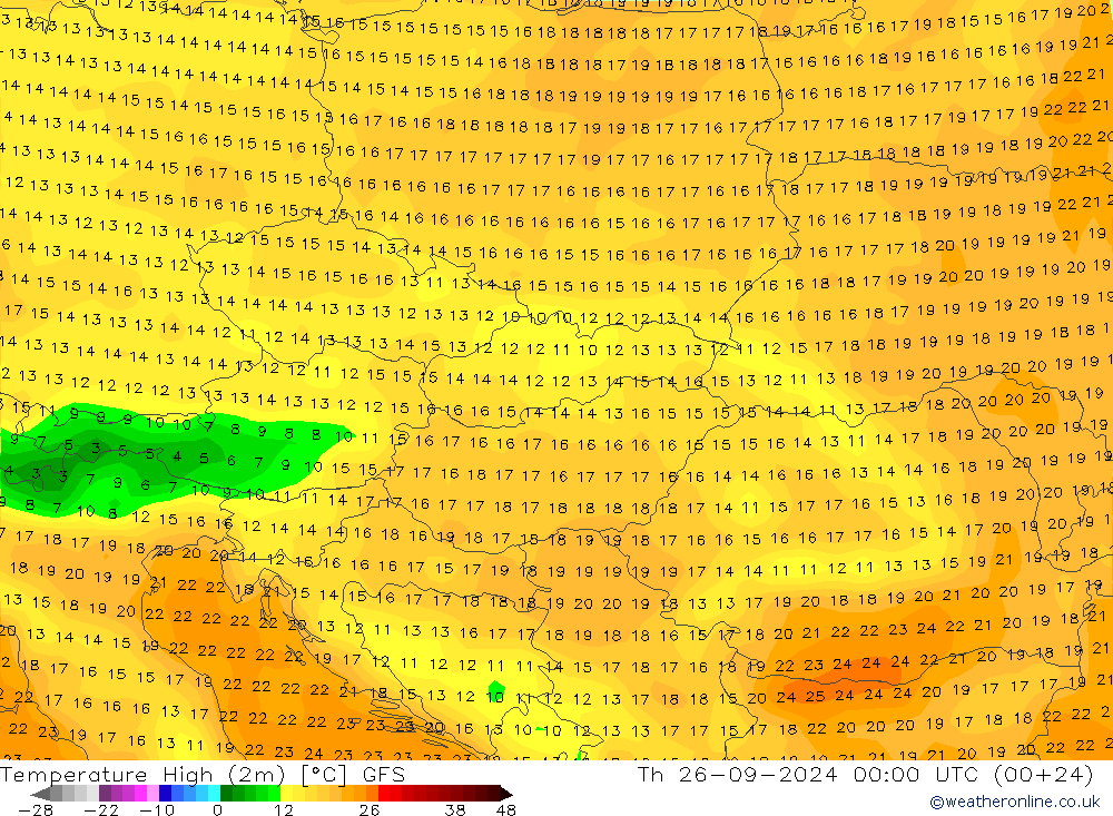 Maksimum Değer (2m) GFS Per 26.09.2024 00 UTC