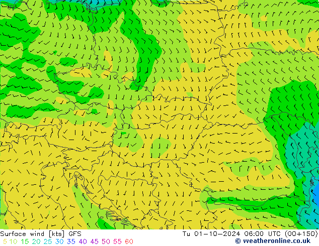 Surface wind GFS Tu 01.10.2024 06 UTC