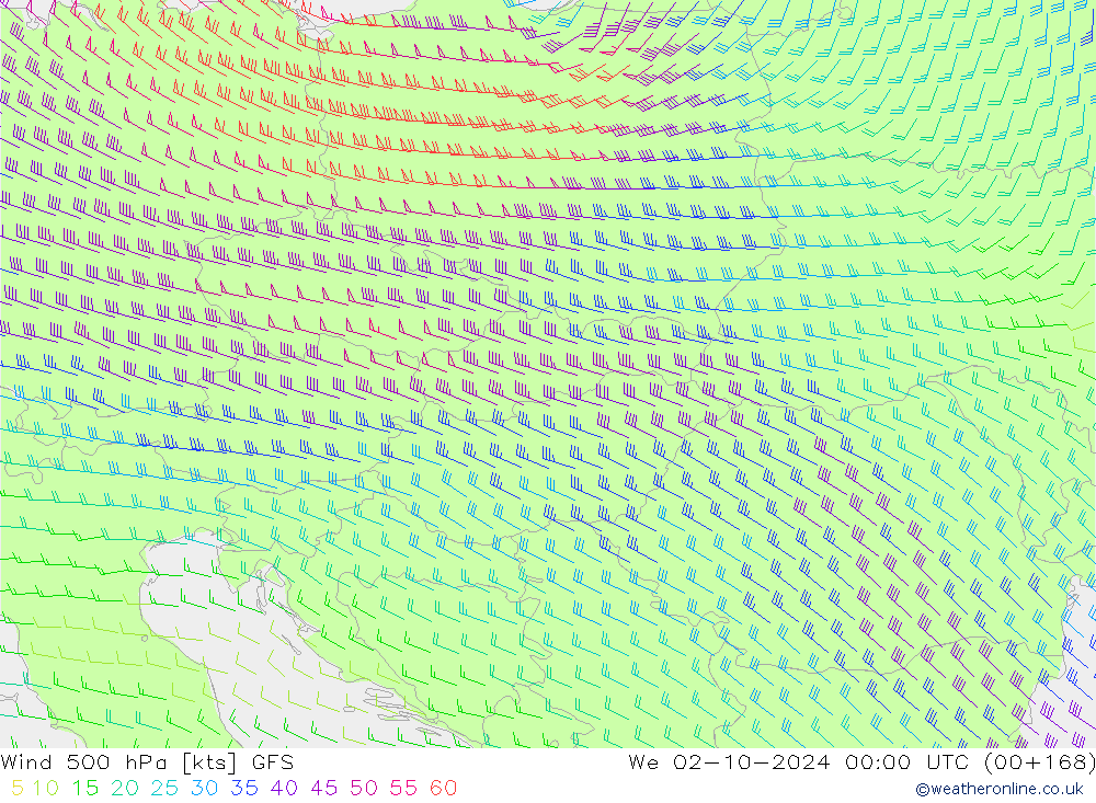 Wind 500 hPa GFS We 02.10.2024 00 UTC