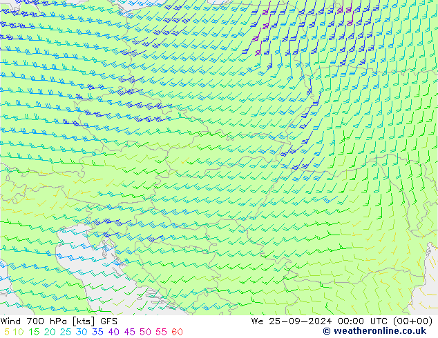 Wind 700 hPa GFS We 25.09.2024 00 UTC