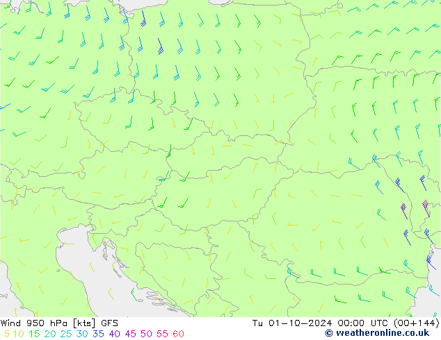 Wind 950 hPa GFS Di 01.10.2024 00 UTC