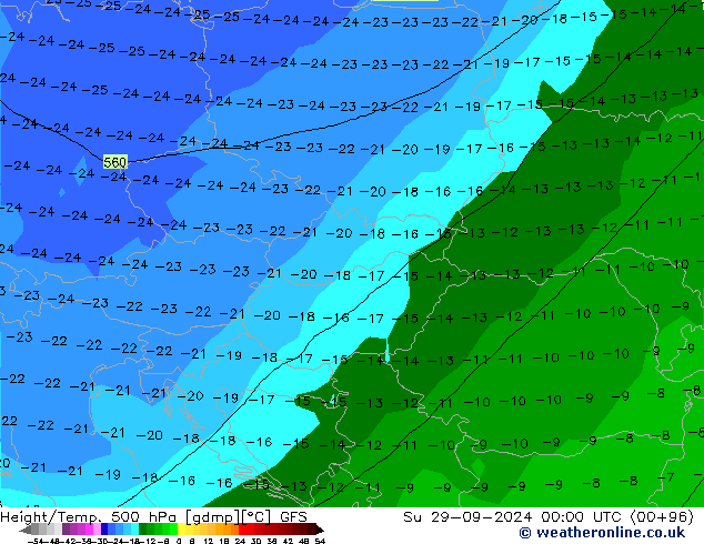 Height/Temp. 500 гПа GFS Вс 29.09.2024 00 UTC