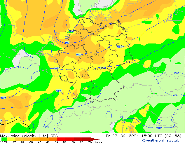 Max. wind velocity GFS pt. 27.09.2024 15 UTC