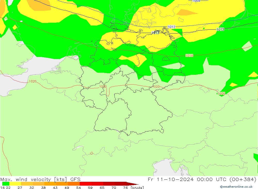 Max. wind velocity GFS Sex 11.10.2024 00 UTC