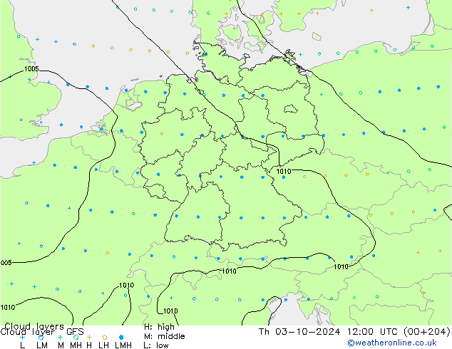 Wolkenlagen GFS do 03.10.2024 12 UTC