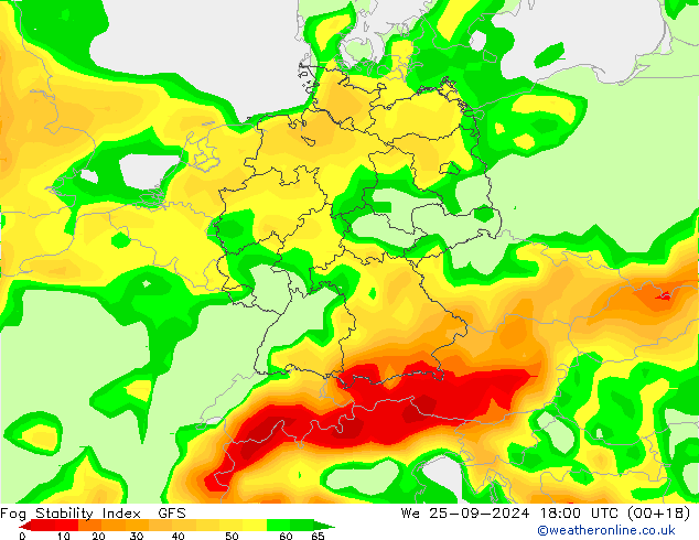 Fog Stability Index GFS  25.09.2024 18 UTC