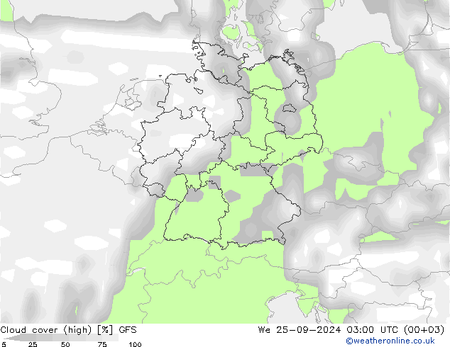 Nubes altas GFS mié 25.09.2024 03 UTC