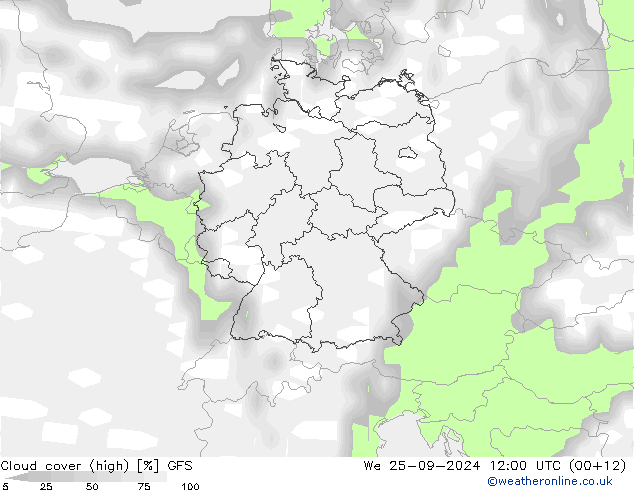 Cloud cover (high) GFS We 25.09.2024 12 UTC