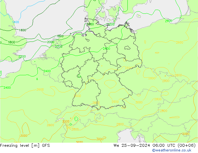 Freezing level GFS We 25.09.2024 06 UTC