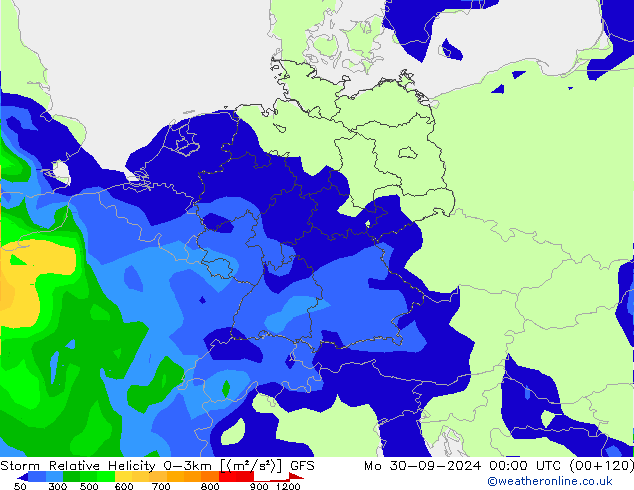 Storm Relative Helicity GFS Seg 30.09.2024 00 UTC