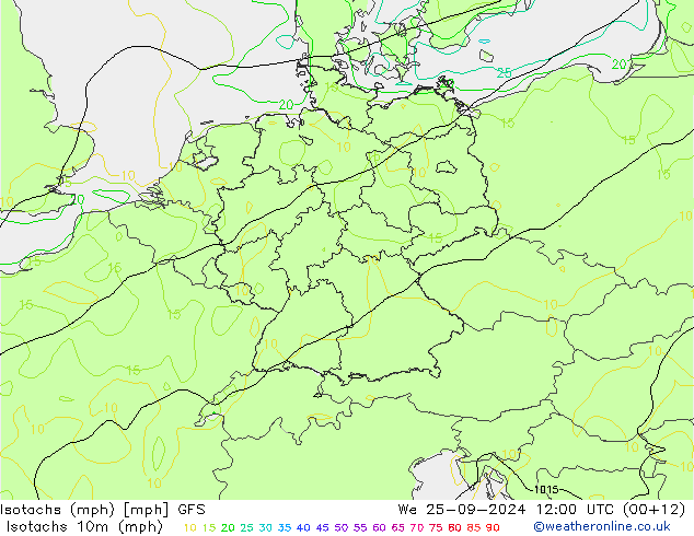 Isotachs (mph) GFS  25.09.2024 12 UTC