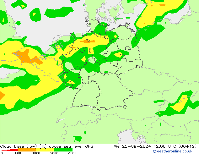 Cloud base (low) GFS We 25.09.2024 12 UTC