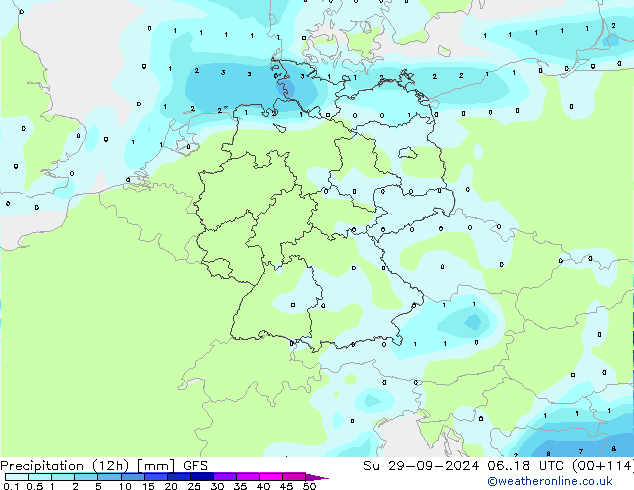 Précipitation (12h) GFS dim 29.09.2024 18 UTC