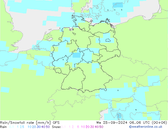 Rain/Snowfall rate GFS We 25.09.2024 06 UTC