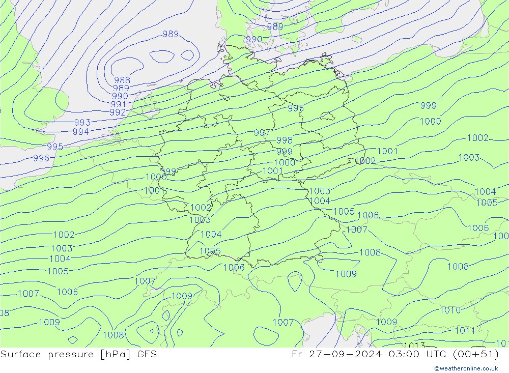 Bodendruck GFS Fr 27.09.2024 03 UTC