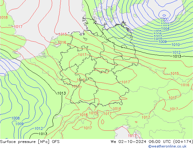 Surface pressure GFS We 02.10.2024 06 UTC