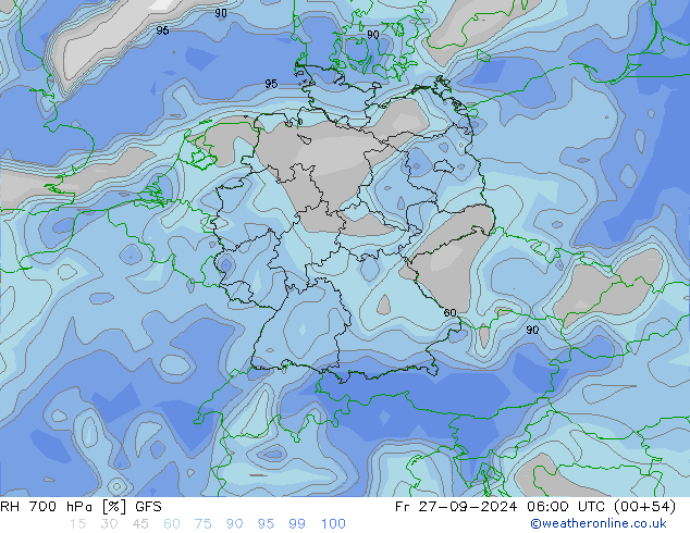 RH 700 hPa GFS Fr 27.09.2024 06 UTC