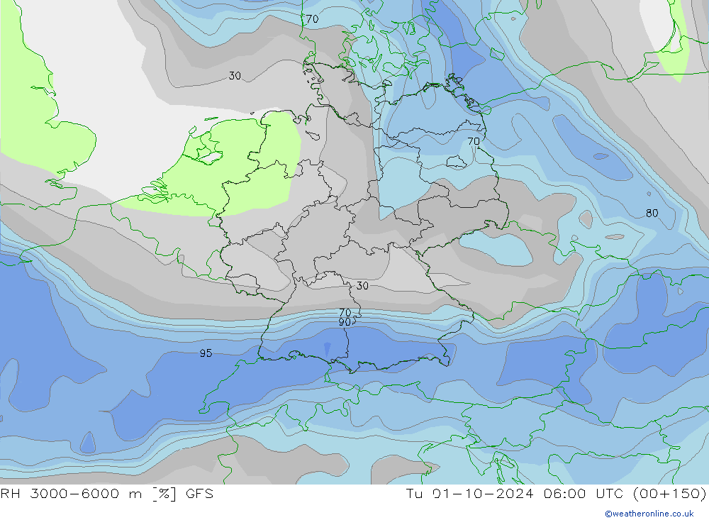 Humedad rel. 3000-6000m GFS mar 01.10.2024 06 UTC