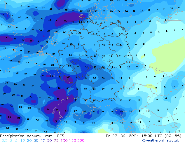 Precipitation accum. GFS Fr 27.09.2024 18 UTC