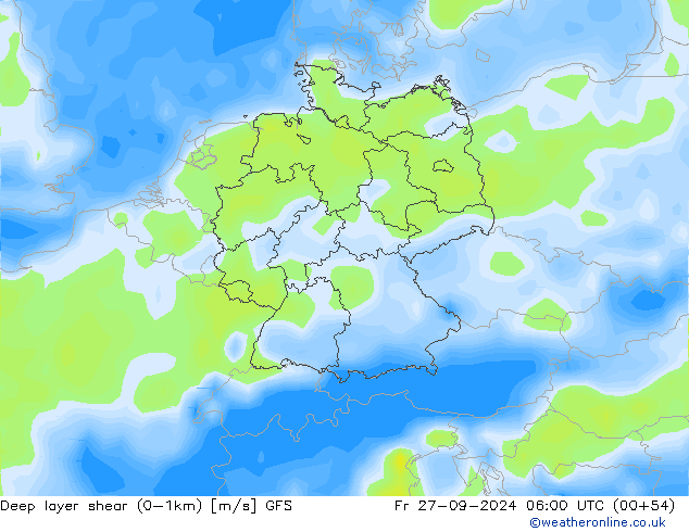 Deep layer shear (0-1km) GFS Fr 27.09.2024 06 UTC