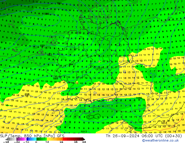 SLP/Temp. 850 hPa GFS Th 26.09.2024 06 UTC