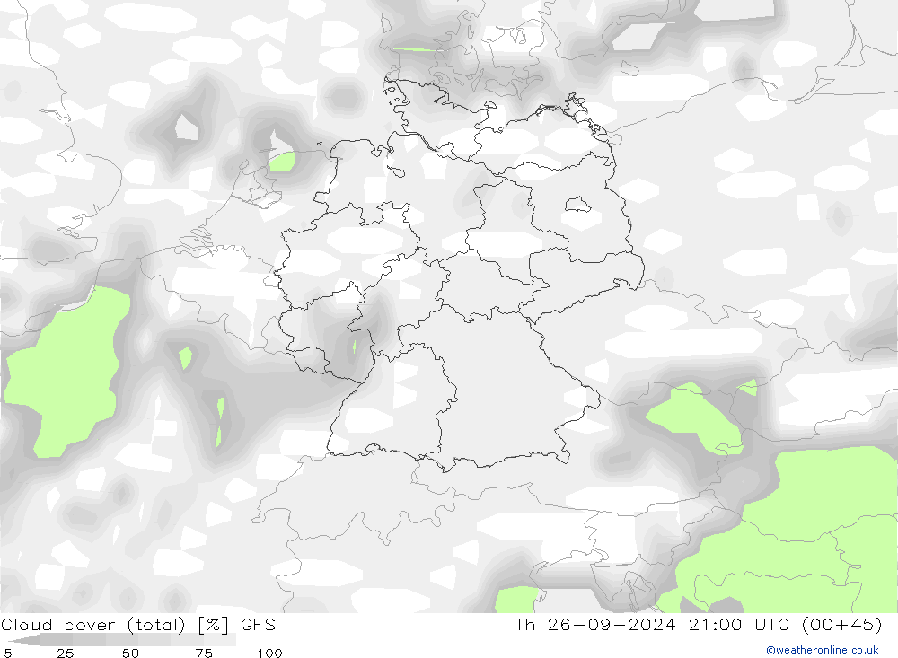 Wolken (gesamt) GFS Do 26.09.2024 21 UTC