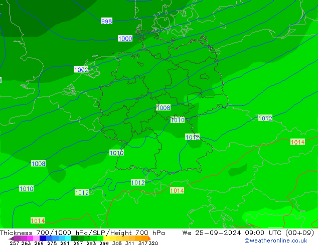 700-1000 hPa Kalınlığı GFS Çar 25.09.2024 09 UTC