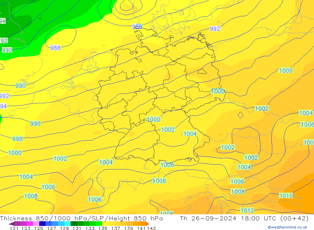 Thck 850-1000 hPa GFS Th 26.09.2024 18 UTC