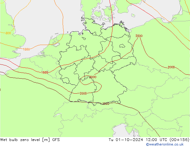 Wet bulb zero level GFS mar 01.10.2024 12 UTC