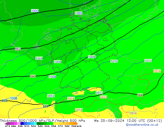 Dikte 500-1000hPa GFS wo 25.09.2024 12 UTC