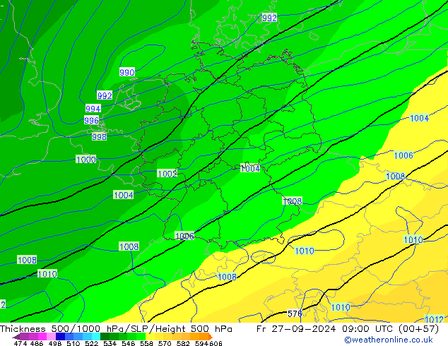 500-1000 hPa Kalınlığı GFS Cu 27.09.2024 09 UTC