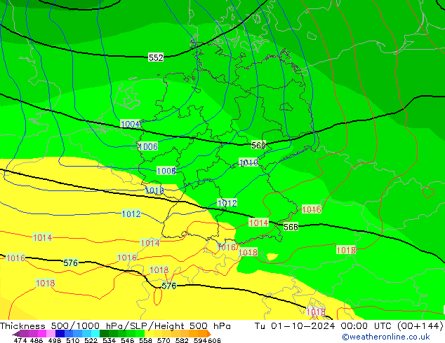 Thck 500-1000hPa GFS Út 01.10.2024 00 UTC