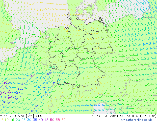 ветер 700 гПа GFS чт 03.10.2024 00 UTC