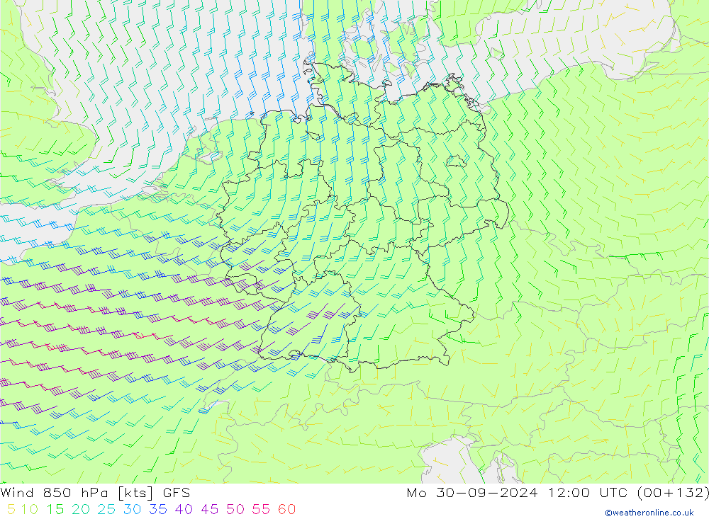 Wind 850 hPa GFS Mo 30.09.2024 12 UTC