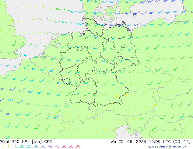 Rüzgar 900 hPa GFS Çar 25.09.2024 12 UTC