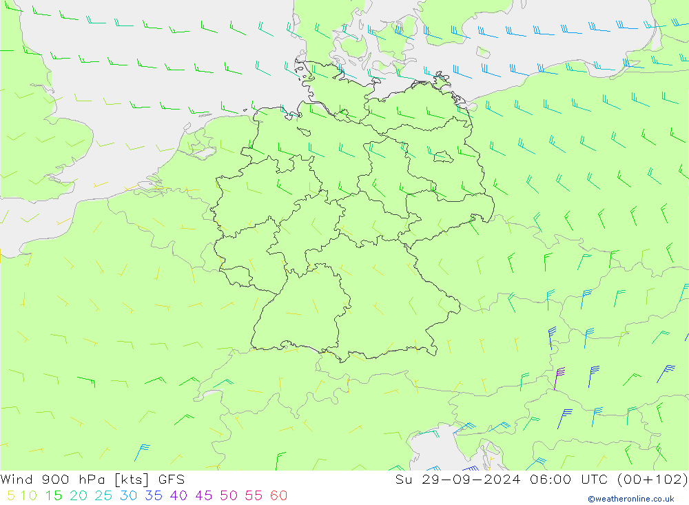 Viento 900 hPa GFS dom 29.09.2024 06 UTC