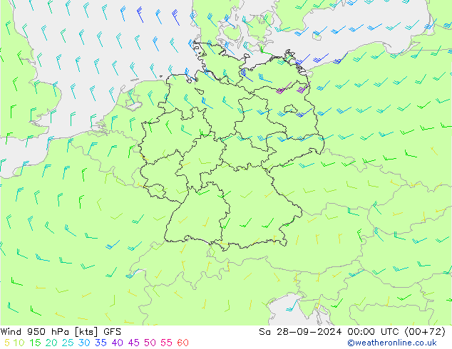 Wind 950 hPa GFS Sa 28.09.2024 00 UTC