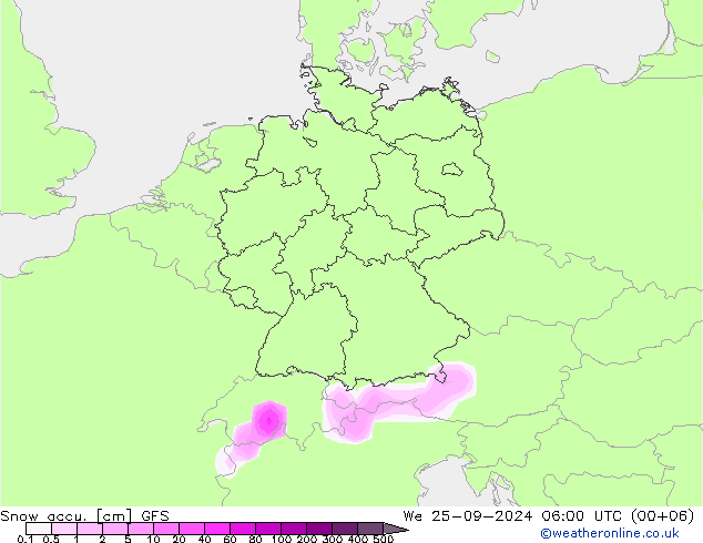 Глубина снега GFS ср 25.09.2024 06 UTC